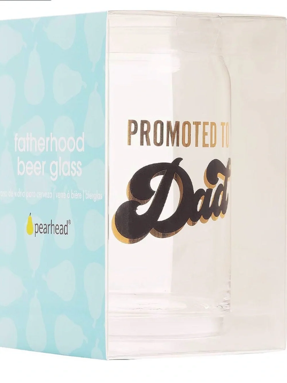 Pearhead Promoted to Dad Pint Glass in Gold and Black